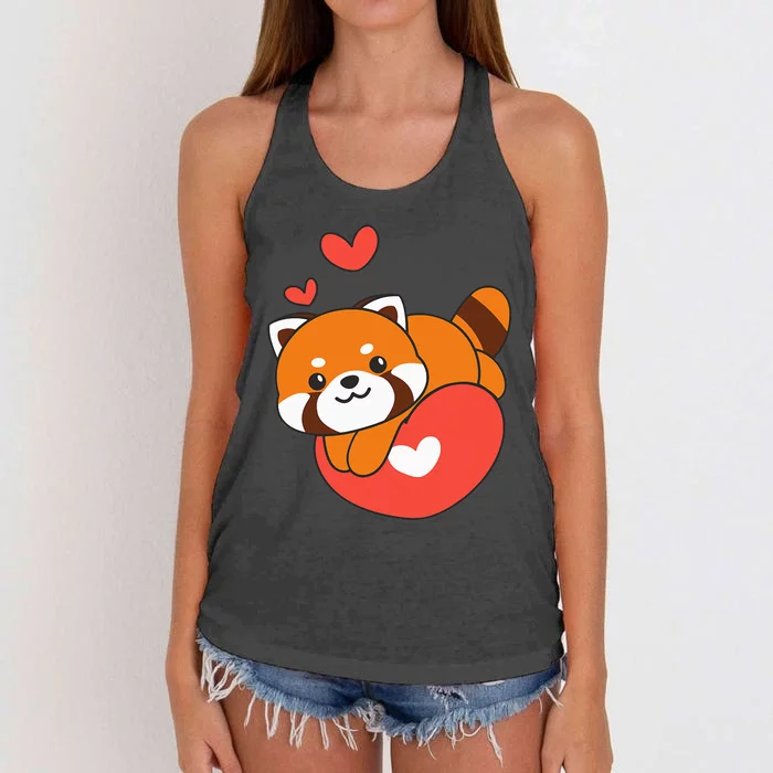 Red Panda For ValentineS Day Cute Animals With Hearts Women's Knotted Racerback Tank