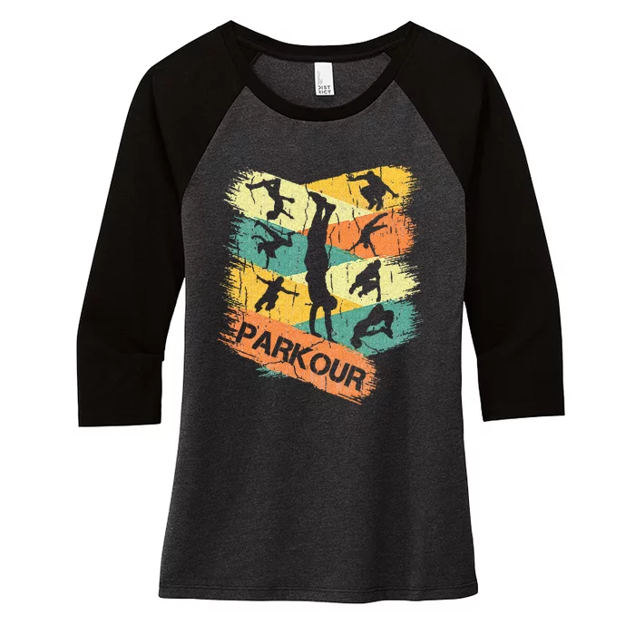 Retro Parkour For Silhouette Vintage Free Running Women's Tri-Blend 3/4-Sleeve Raglan Shirt