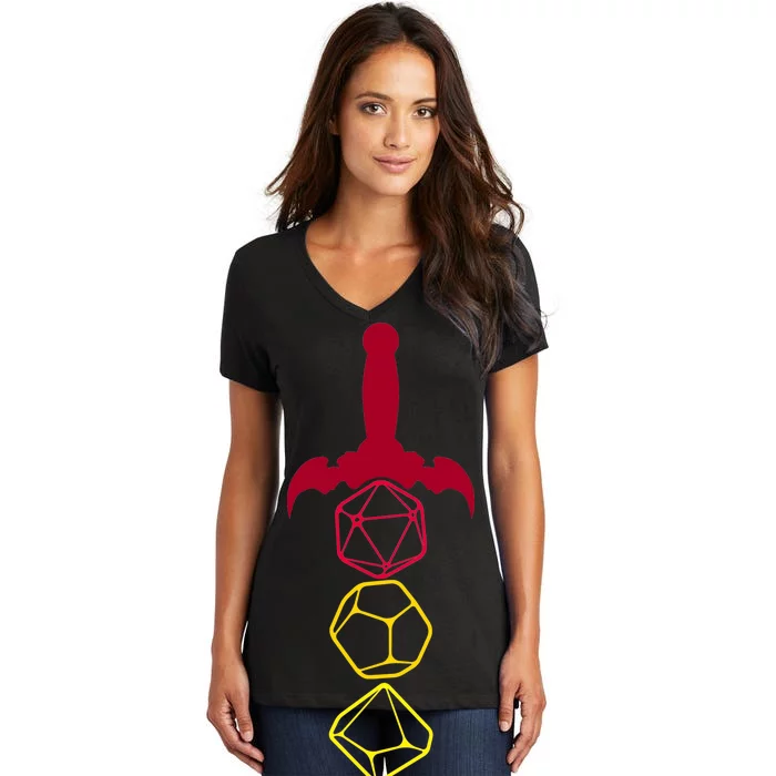 RPG Table Top Dice Sword Women's V-Neck T-Shirt