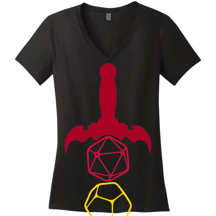 RPG Table Top Dice Sword Women's V-Neck T-Shirt