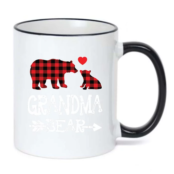 Red Plaid Grandma Bear Christmas Pajama Matching Family Black Color Changing Mug