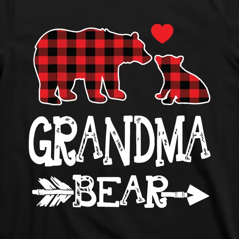 Red Plaid Grandma Bear Christmas Pajama Matching Family T-Shirt