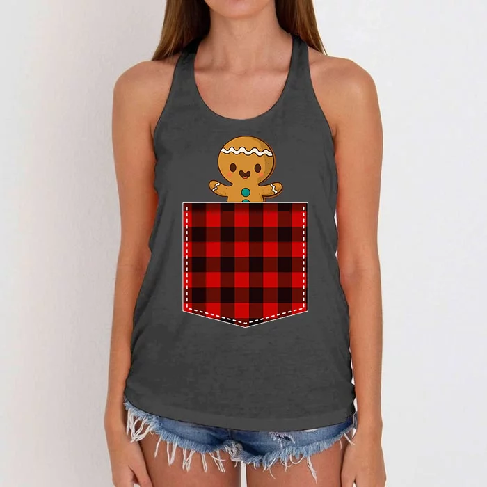 Red Plaid Gingerbread Cookie In Pocket Buffalo Christmas Women's Knotted Racerback Tank