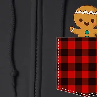 Red Plaid Gingerbread Cookie In Pocket Buffalo Christmas Full Zip Hoodie