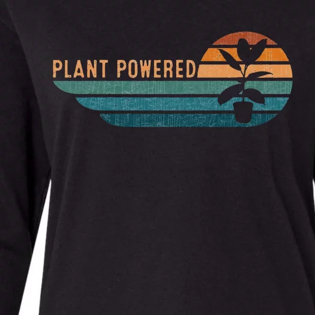 Retro Plants Graphic Vegetarian Vegan Plant Powered Womens Cotton Relaxed Long Sleeve T-Shirt