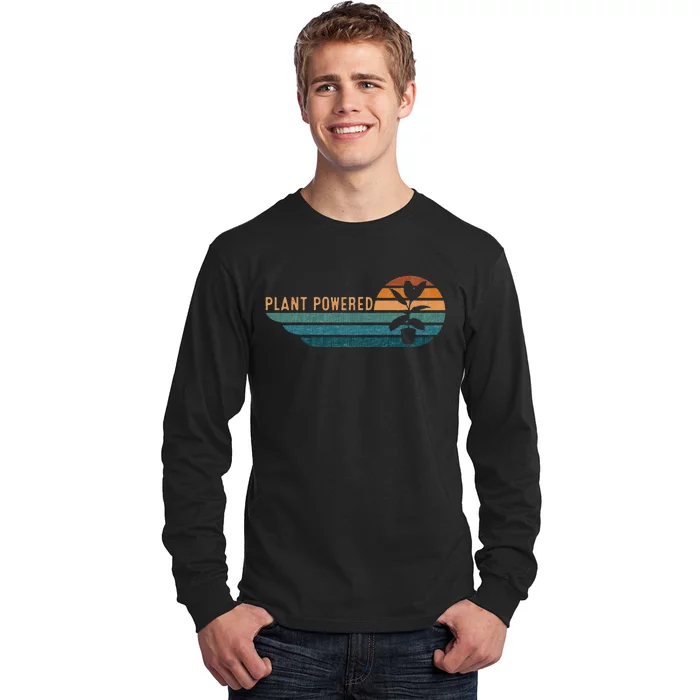 Retro Plants Graphic Vegetarian Vegan Plant Powered Long Sleeve Shirt