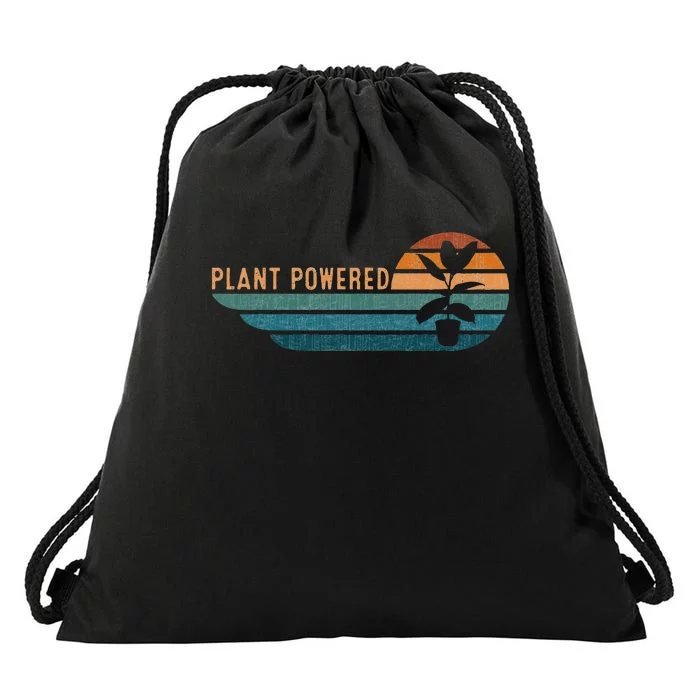 Retro Plants Graphic Vegetarian Vegan Plant Powered Drawstring Bag