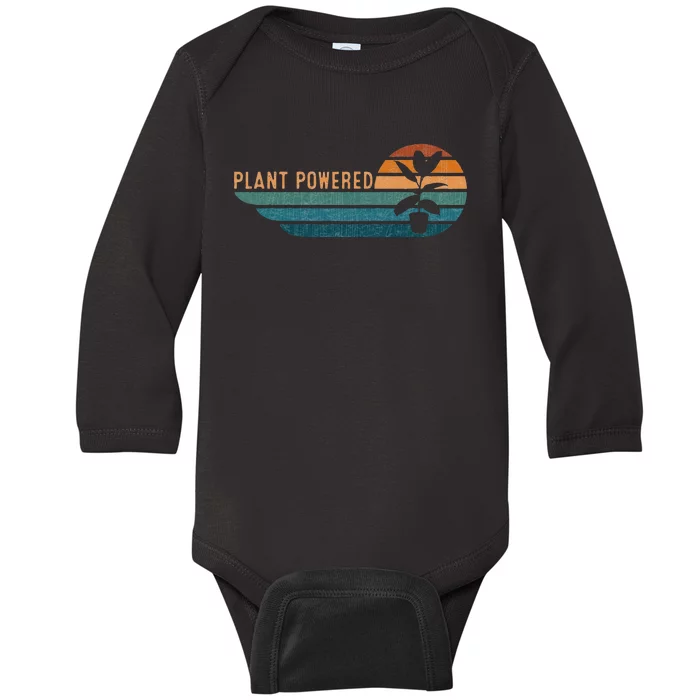 Retro Plants Graphic Vegetarian Vegan Plant Powered Baby Long Sleeve Bodysuit