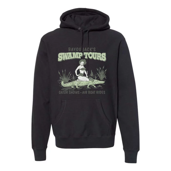 Retro Pinup Girl Louisiana Swamp Tours Vintage Alligator Premium Hoodie