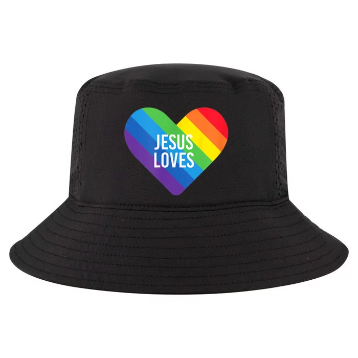 Rainbow Pride Gay Christian LGBTQ+ Jesus Loves Cool Comfort Performance Bucket Hat