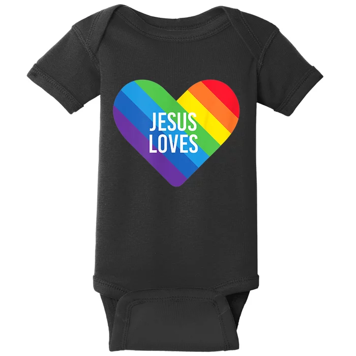 Rainbow Pride Gay Christian LGBTQ+ Jesus Loves Baby Bodysuit