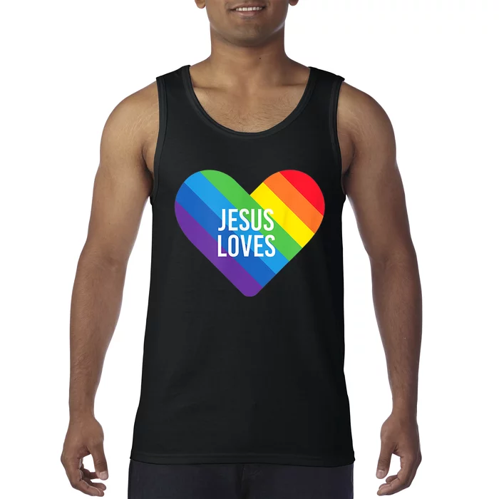 Rainbow Pride Gay Christian LGBTQ+ Jesus Loves Tank Top