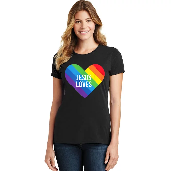 Rainbow Pride Gay Christian LGBTQ+ Jesus Loves Women's T-Shirt