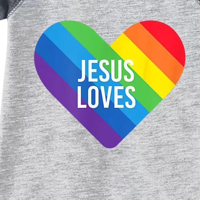 Rainbow Pride Gay Christian LGBTQ+ Jesus Loves Infant Baby Jersey Bodysuit