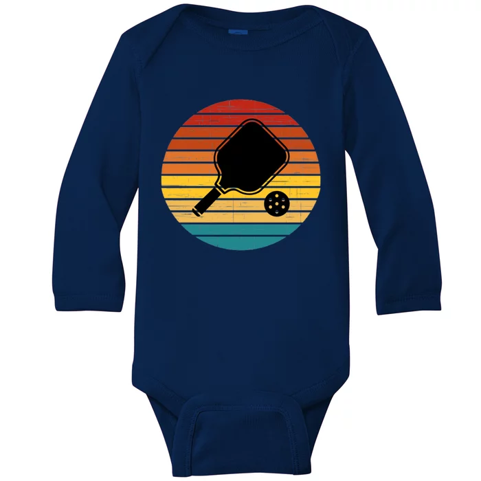 Retro Pickleball Gift Funny Pickleball Retro Sunset Cute Gift Baby Long Sleeve Bodysuit