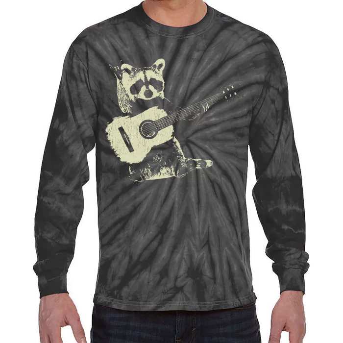 Raccoon Playing Guitar Music Tie-Dye Long Sleeve Shirt