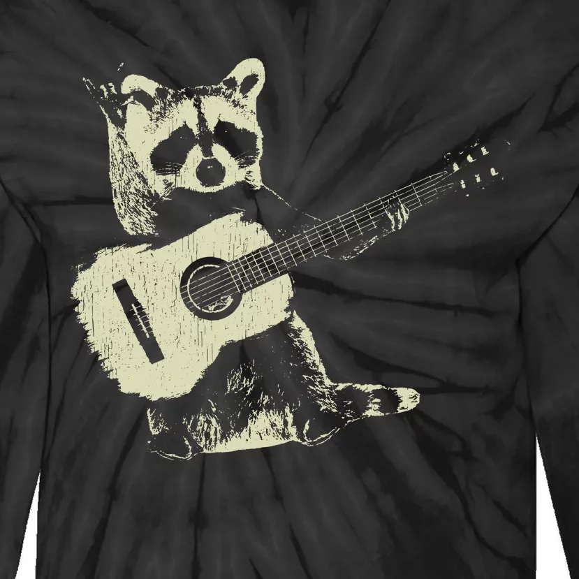 Raccoon Playing Guitar Music Tie-Dye Long Sleeve Shirt