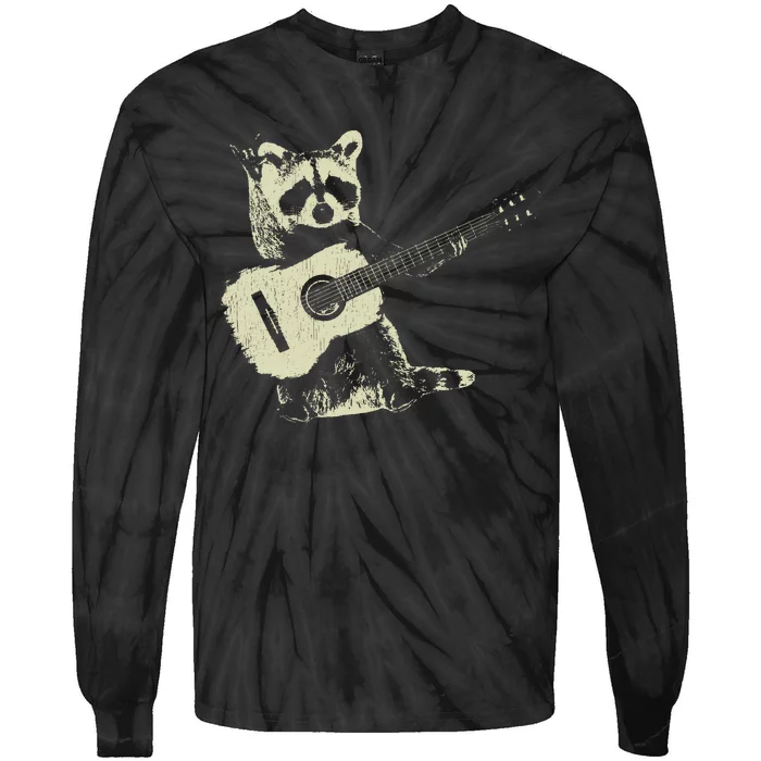 Raccoon Playing Guitar Music Tie-Dye Long Sleeve Shirt