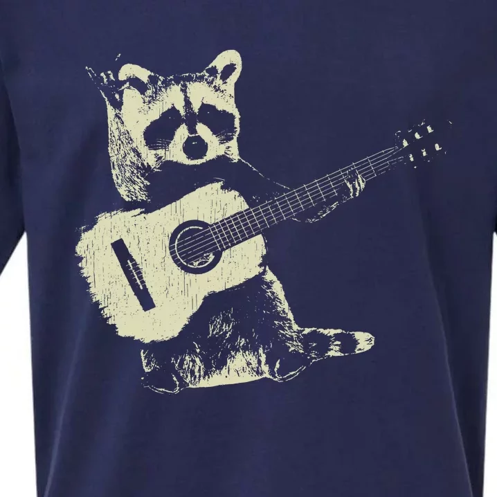 Raccoon Playing Guitar Music Sueded Cloud Jersey T-Shirt