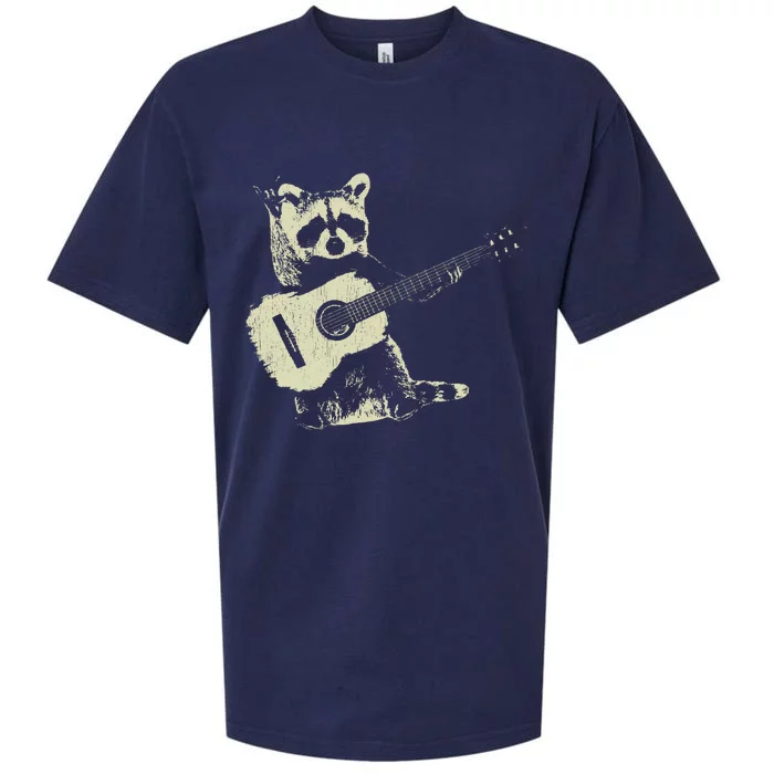 Raccoon Playing Guitar Music Sueded Cloud Jersey T-Shirt