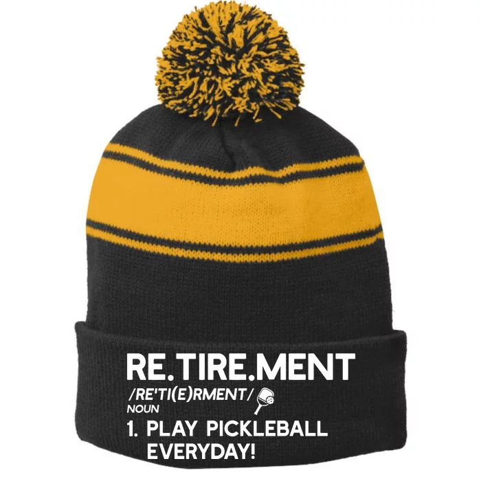 REtirement Pickleball Gift For Pickleball Player Stripe Pom Pom Beanie