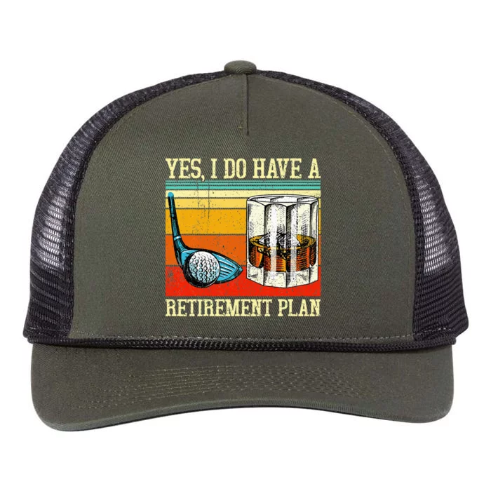 Retirement Plan Golf Bourbon Retired Funny Retiree Dad Papa Retro Rope Trucker Hat Cap