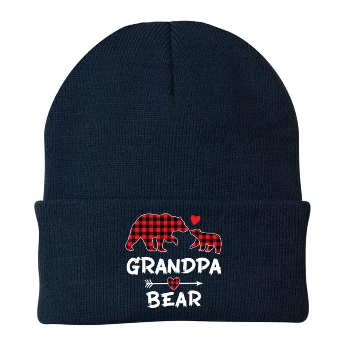 Red Plaid Grandpa Bear Xmas Funny Family Christmas Pajamas Funny Gift Knit Cap Winter Beanie