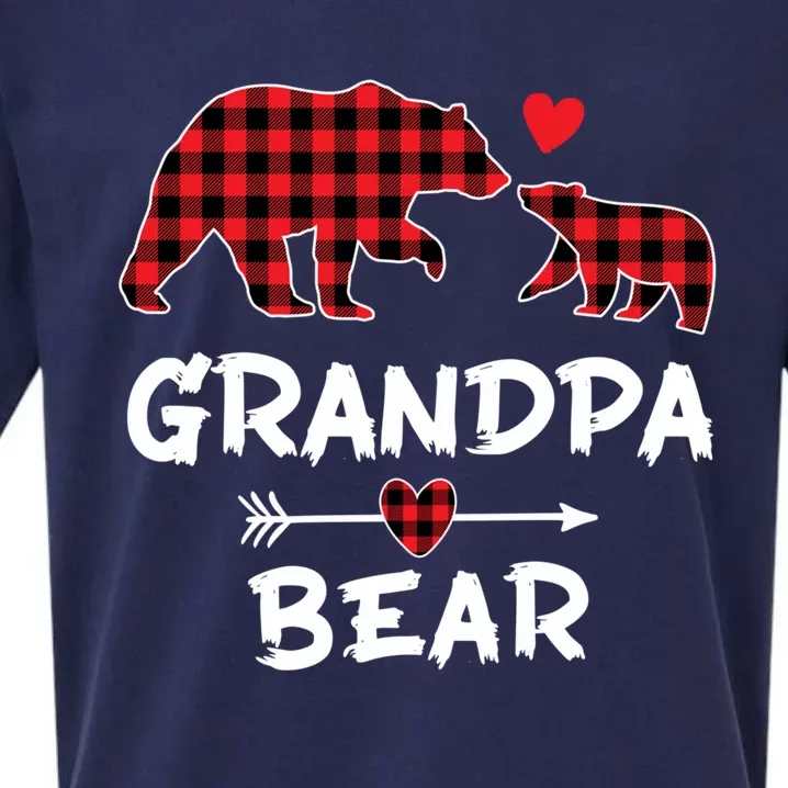 Red Plaid Grandpa Bear Xmas Funny Family Christmas Pajamas Funny Gift Sueded Cloud Jersey T-Shirt