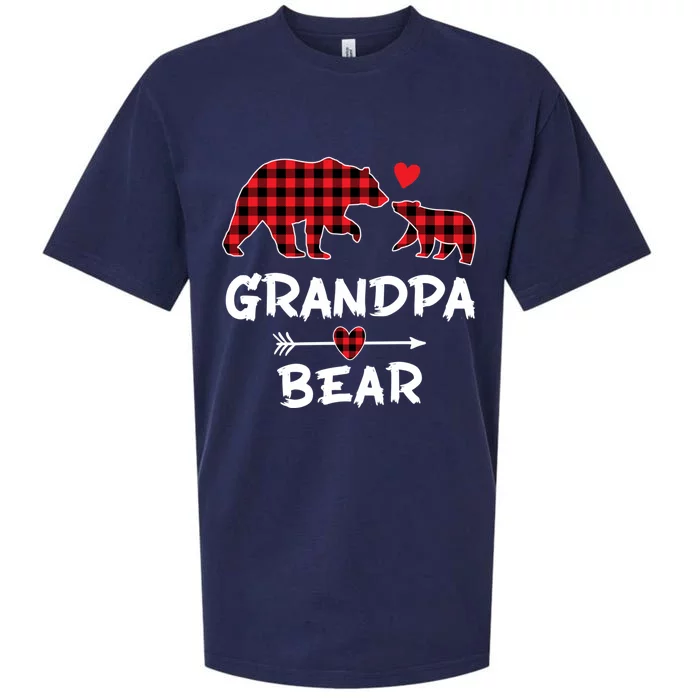 Red Plaid Grandpa Bear Xmas Funny Family Christmas Pajamas Funny Gift Sueded Cloud Jersey T-Shirt