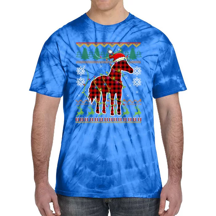 Red Plaid Horse Santa Hat Ugly Christmas Sweater Pajamas Great Gift Tie-Dye T-Shirt