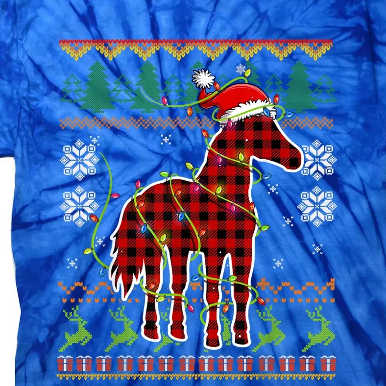 Red Plaid Horse Santa Hat Ugly Christmas Sweater Pajamas Great Gift Tie-Dye T-Shirt