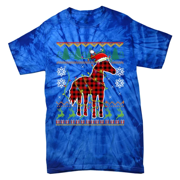 Red Plaid Horse Santa Hat Ugly Christmas Sweater Pajamas Great Gift Tie-Dye T-Shirt