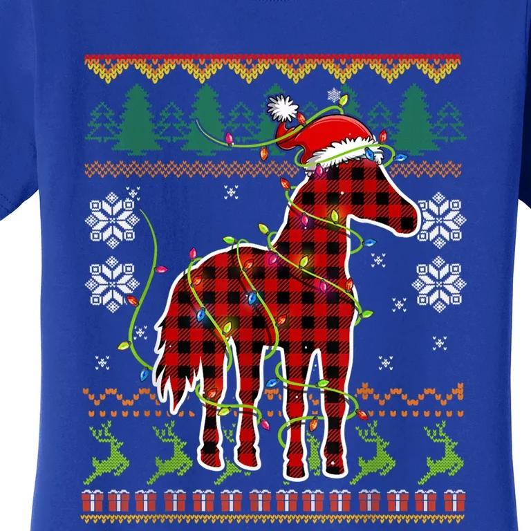 Red Plaid Horse Santa Hat Ugly Christmas Sweater Pajamas Great Gift Women's T-Shirt