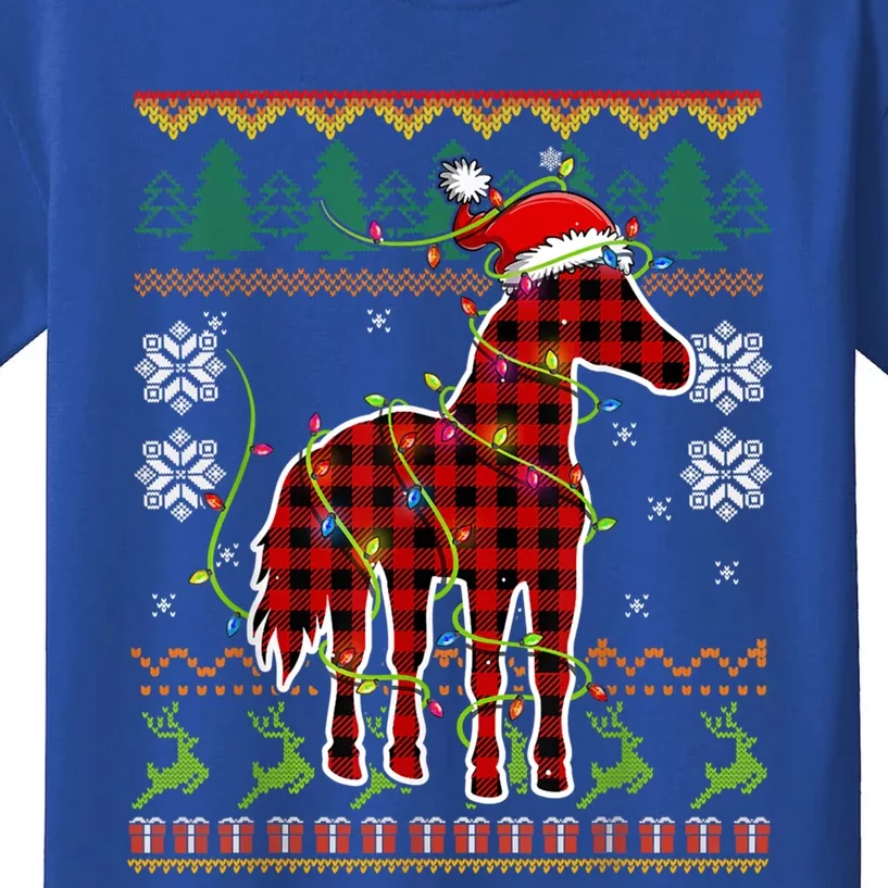 Red Plaid Horse Santa Hat Ugly Christmas Sweater Pajamas Great Gift Kids T-Shirt