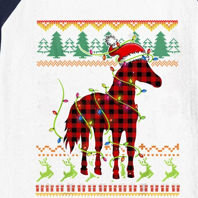 Red Plaid Horse Santa Hat Ugly Christmas Sweater Pajamas Great Gift Baseball Sleeve Shirt