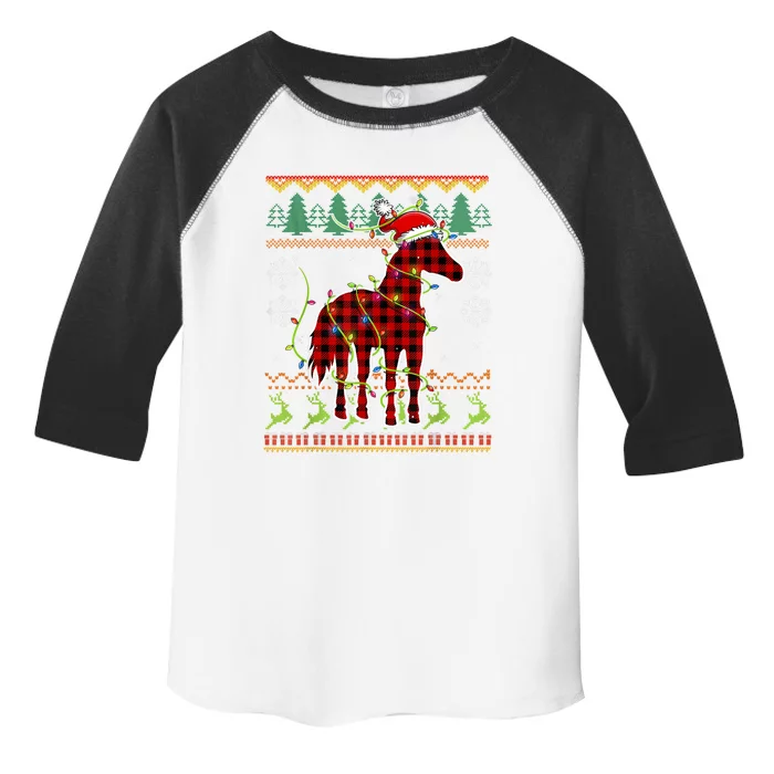 Red Plaid Horse Santa Hat Ugly Christmas Sweater Pajamas Great Gift Toddler Fine Jersey T-Shirt