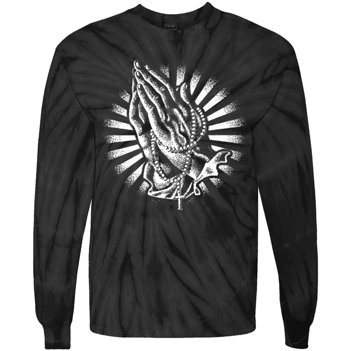 Rosary Praying Hands Believe Faith Jesus Christian Tie-Dye Long Sleeve Shirt