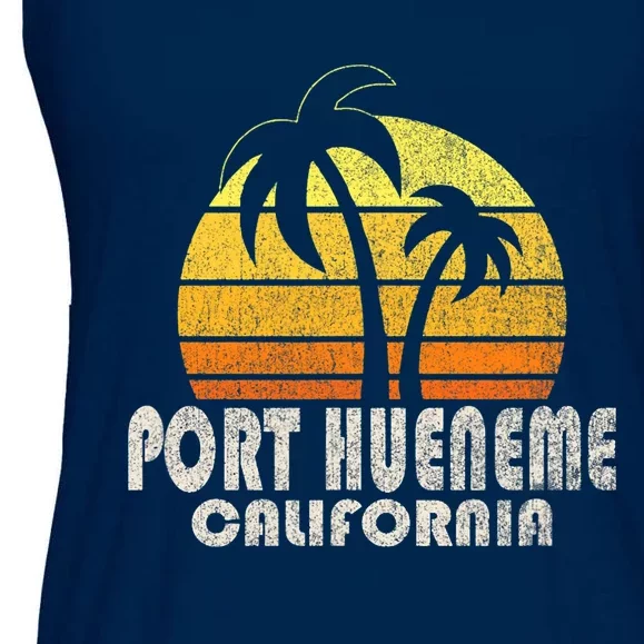 Retro Port Hueneme CA Beach Vacation Ladies Essential Flowy Tank