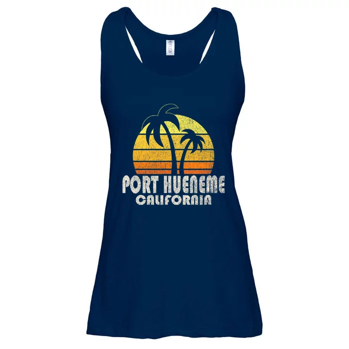 Retro Port Hueneme CA Beach Vacation Ladies Essential Flowy Tank