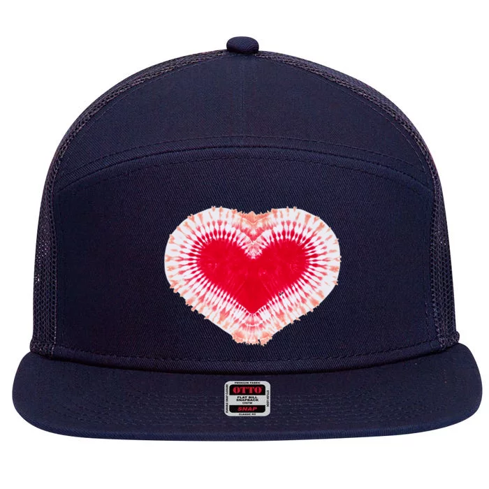 Red & Pink Heart Tie Dye Valentines Day 7 Panel Mesh Trucker Snapback Hat