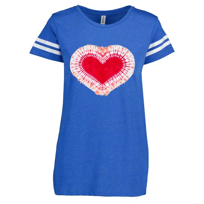 Red & Pink Heart Tie Dye Valentines Day Enza Ladies Jersey Football T-Shirt