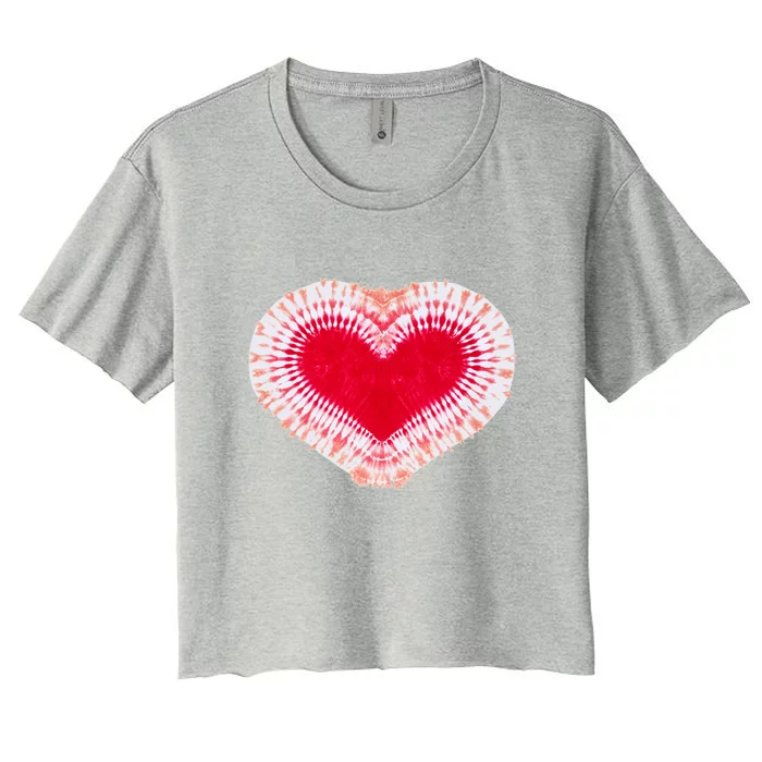 Red & Pink Heart Tie Dye Valentines Day Women's Crop Top Tee