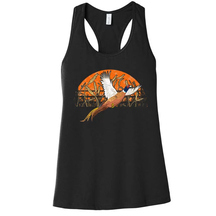 Ringneck Pheasant Hunting Upland Bird Hunter Grain Field Women's Racerback Tank