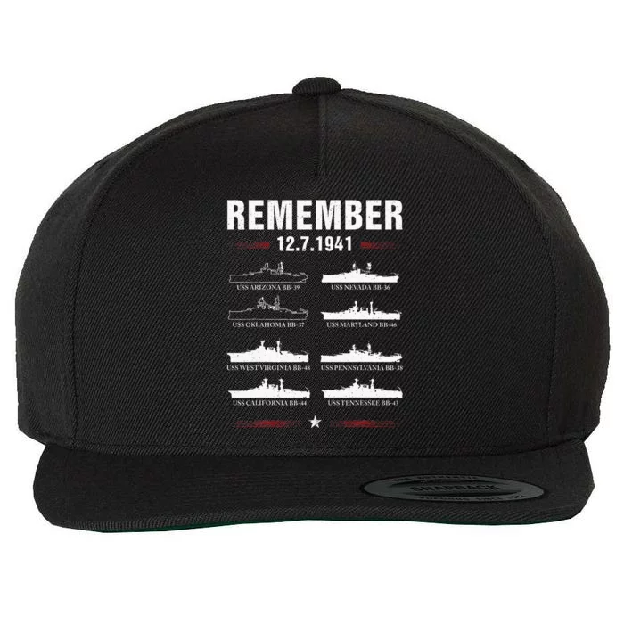 Remember Pearl Harbor Memorial Day December 7th 1941 Wwii Wool Snapback Cap