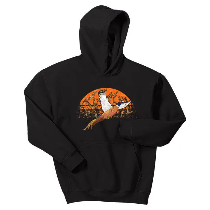 Ringneck Pheasant Hunting Upland Bird Hunter Grain Field Kids Hoodie