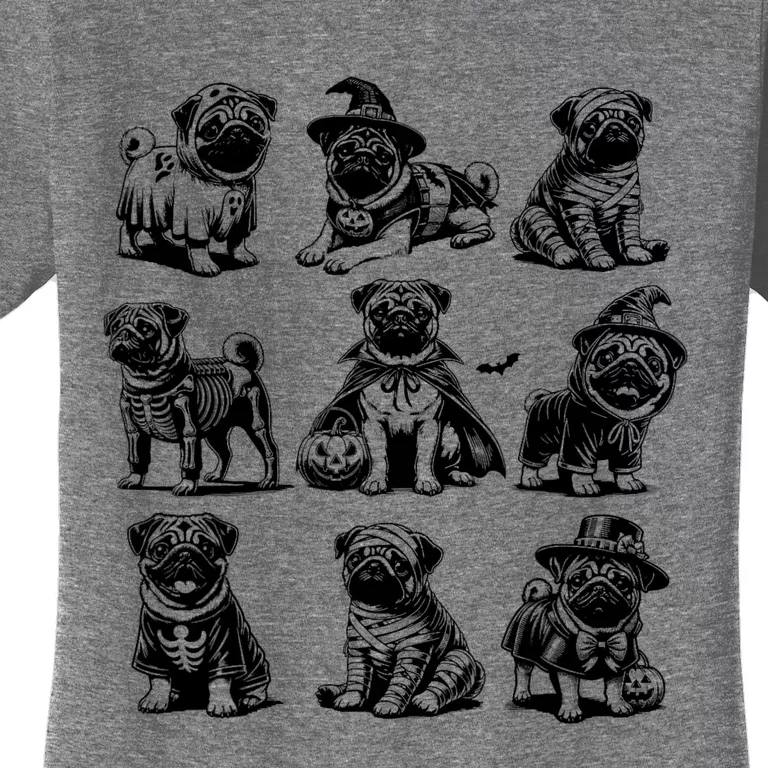 Retro Pug Halloween Witch Dog Spooky Season Wiener Dog Women's T-Shirt