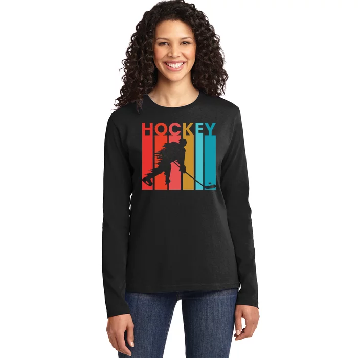 Retro Poster Hockey Lovers Ladies Long Sleeve Shirt