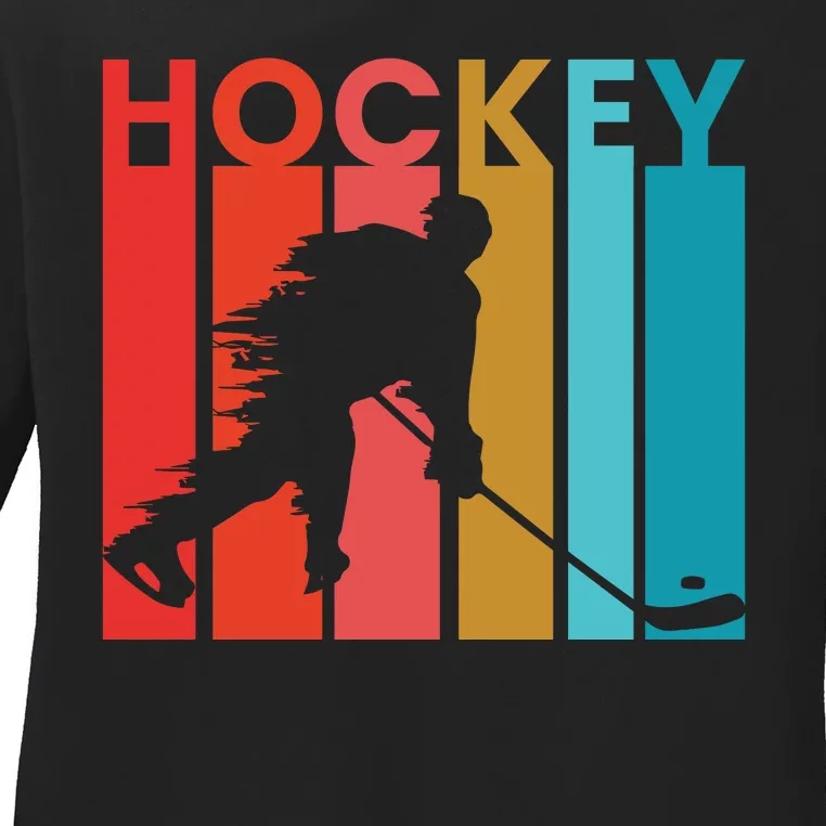 Retro Poster Hockey Lovers Ladies Long Sleeve Shirt