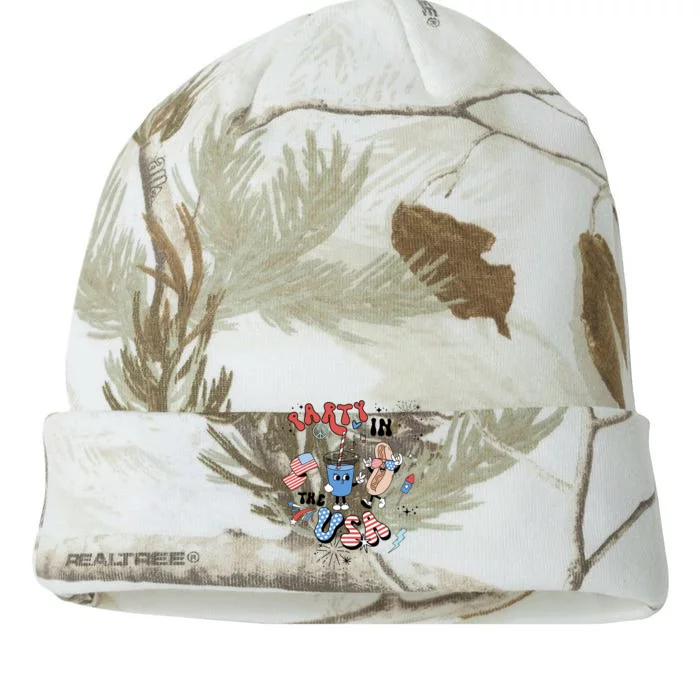 Retro Party In The USA Flag Groovy 4th Of July Patriotic Kati - 12in Camo Beanie