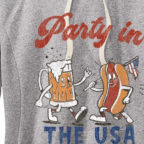 Retro Party In The Usa Beer Hot Dog Lover Women's Fleece Hoodie